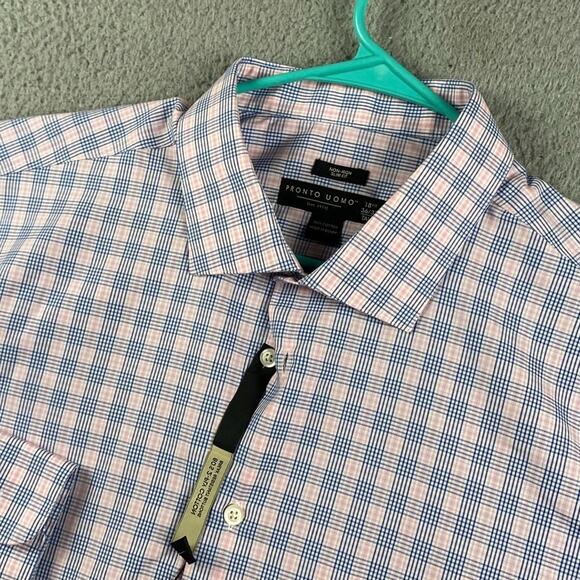 Pronto Uomo Non-Iron Slim Fit Button Dress Shirt Men's 18.5 36/37 XLT Plaid New - Picture 3 of 12